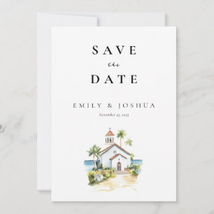 Save The Date Église catholique aquarelle mariage