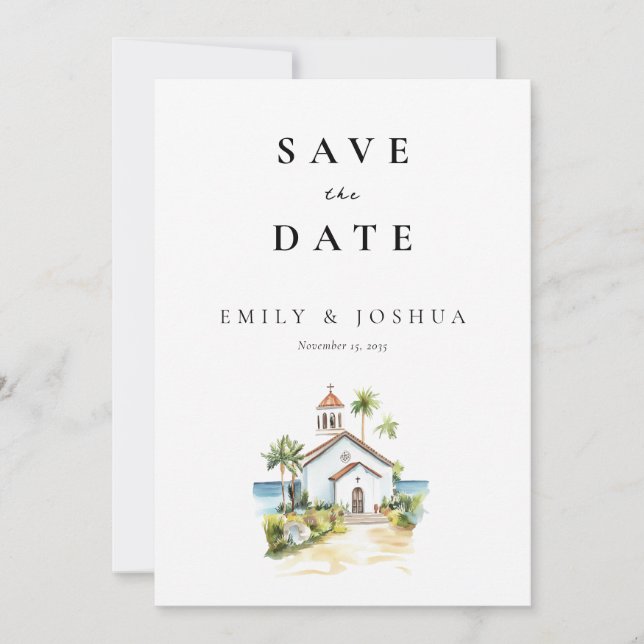 Save The Date Église catholique aquarelle mariage (Devant)