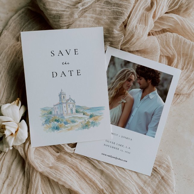 Save The Date Église catholique aquarelle mariage (Créateur téléchargé)