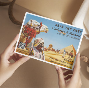 Save The Date Egypt Vintage Wedding Travel Poster Style QR Code