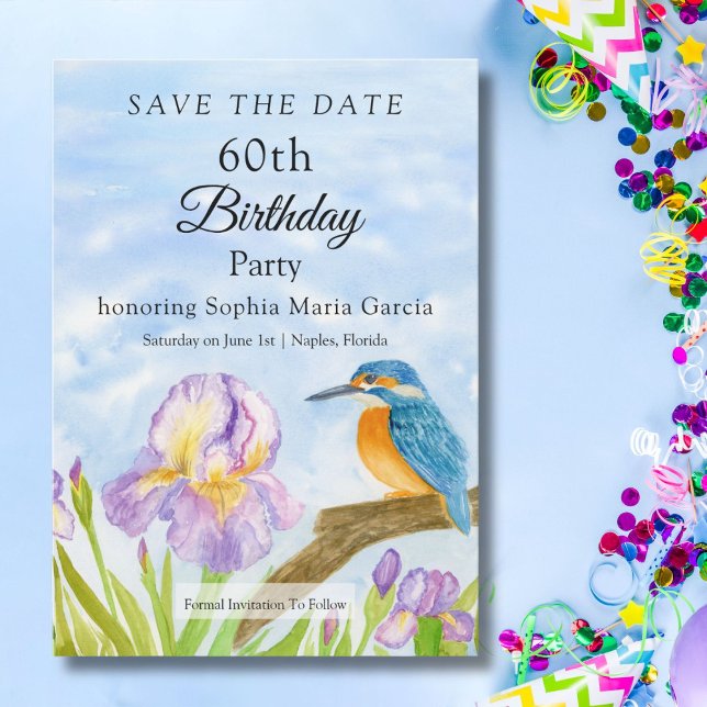 Save The Date eKingfisher with Purple Irises Party (Créateur téléchargé)