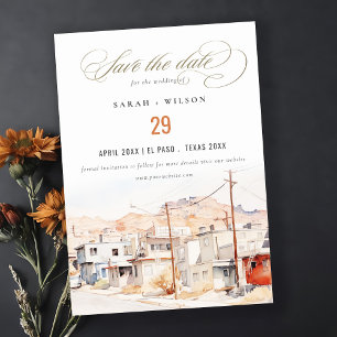 Save The Date El Paso Texas City Scape Watercolor Mariage