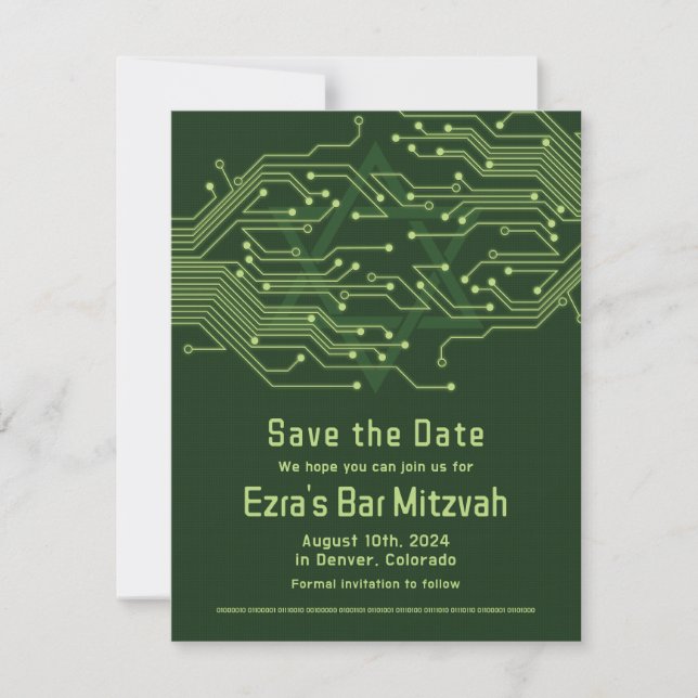 Save The Date Electronique Ordinateur Circuit Board Bar Mitzvah (Devant)