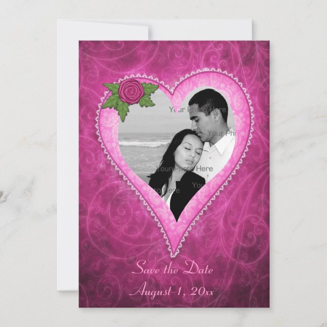 Save The Date Élégance du coeur rose (Devant)