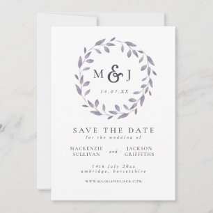 Save The Date Élégance feutrée Monogramme de couronne bleu et bl