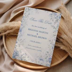 Save The Date Élégance Florale d'Hiver Bleu Douce