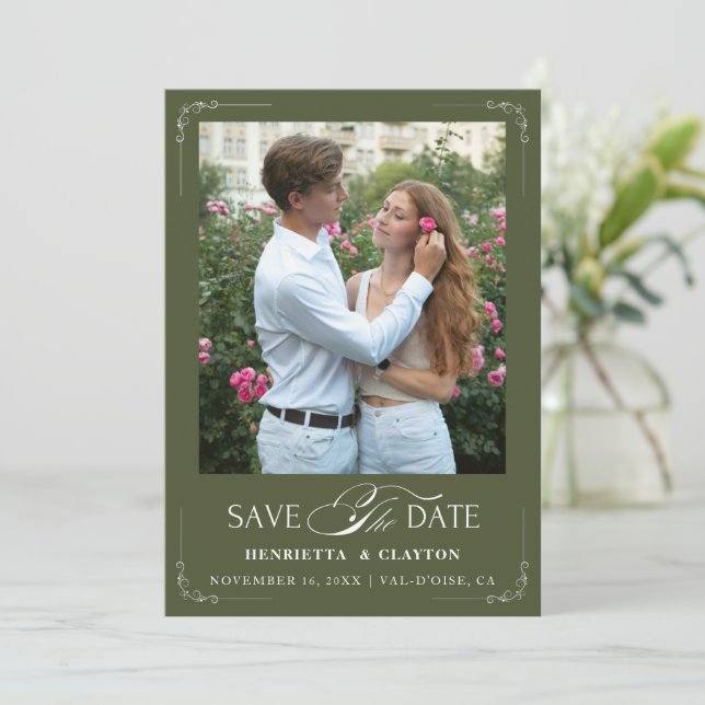 Save The Date Élégance Intemporelle Vert Olive (Debout devant)