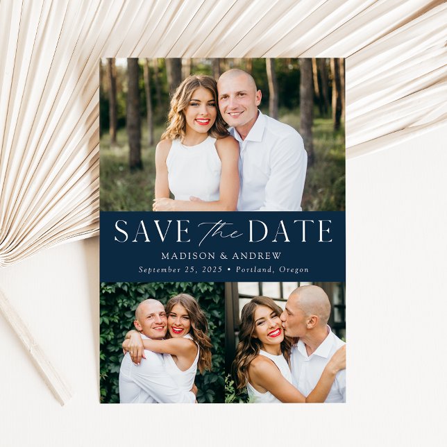 Save The Date Élégance Moderne Navy 3 Photo (Créateur téléchargé)