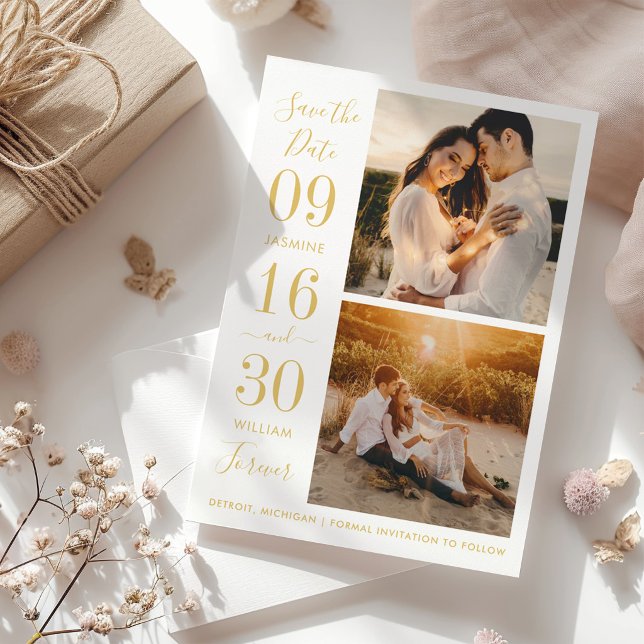 Save The Date Élégance Moderne Photo de Mariage en Or (Créateur téléchargé)