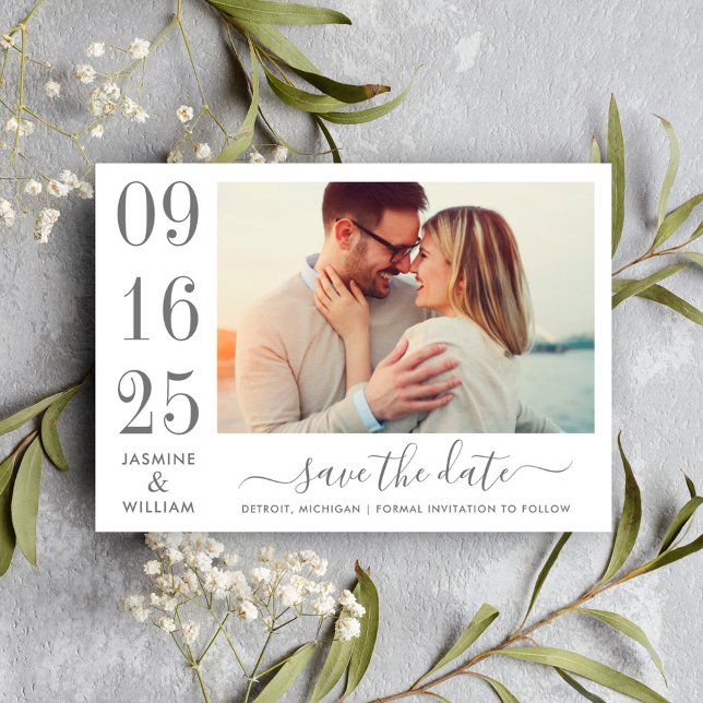 Save The Date Élégance Moderne Photo de Mariage Gris Charbon (Créateur téléchargé)