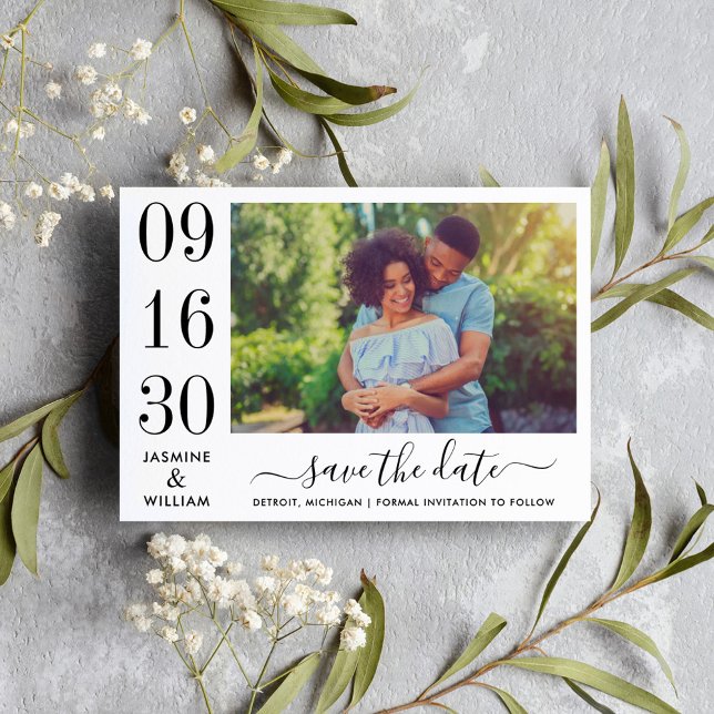 Save The Date Elégance moderne photo Mariage noir et blanc (Créateur téléchargé)