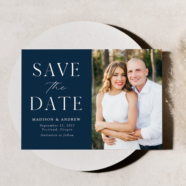 Save The Date Élégance Moderne Photo Navy (Créateur téléchargé)