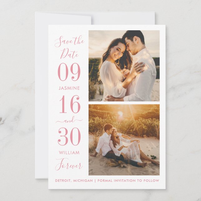Save The Date Élégance Moderne Rose Photo de Mariage (Devant)