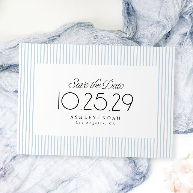 Save The Date Élégance rayée bleu poussiéreux Mariage classe (Dusty Blue Striped Elegance Classy Wedding Save The Date)