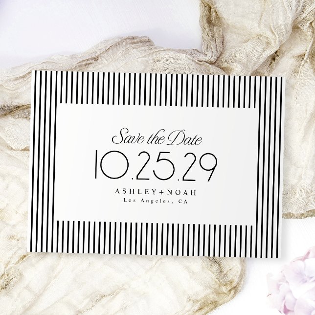 Save The Date Élégance rayée noir et blanc Mariage classe (Black And White Striped Elegance Classy Wedding Save The Date)