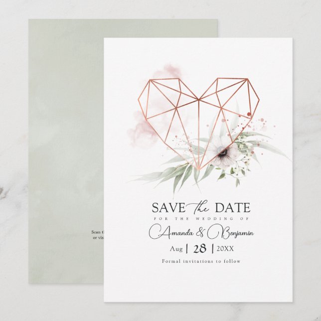Save The Date Élégance Rustique Code QR à Motif Géométrique en F (Devant / Derrière)