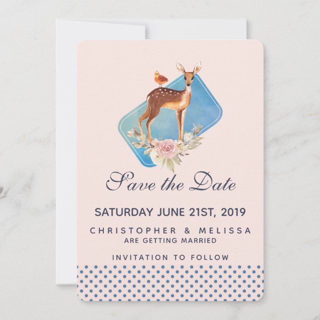 Save The Date Élégance rustique de mariage de cerf aquarelle mar (Devant)