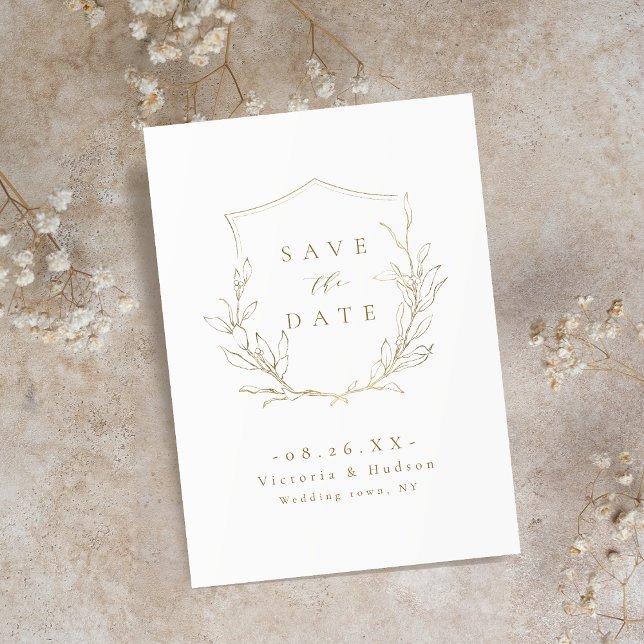 Save The Date Élégance simple en or blason botanique mariage (Gold simple elegance botanical crest wedding save the date)