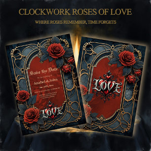 Save The Date Élégance steampunk vintage Roses de l'amour à engr
