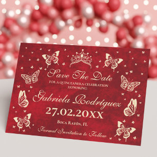 Save The Date Elégant 15ème anniversaire XV Años Gold Red Quince