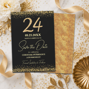 Save The Date Elégant 24 noir paillettes or Anniversaire