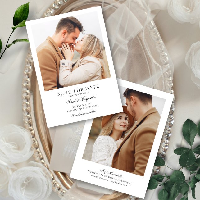 Save The Date Élégant 2 Photo Classique Mariage Formel (This 2-photo save the date has an elegant and minimalist yet classic feel to it for a timeless look)