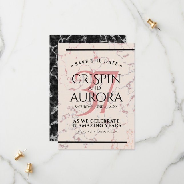 Save The Date Élégant 37e anniversaire du Mariage Alabaster (Devant/Arrière en situation)