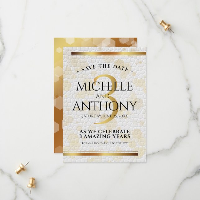 Save The Date Élégant 3ème anniversaire de Mariage en cuir (Devant/Arrière en situation)