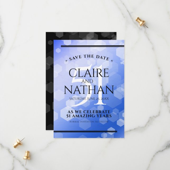 Save The Date Élégant 51e anniversaire de Mariage Sapphire (Devant/Arrière en situation)