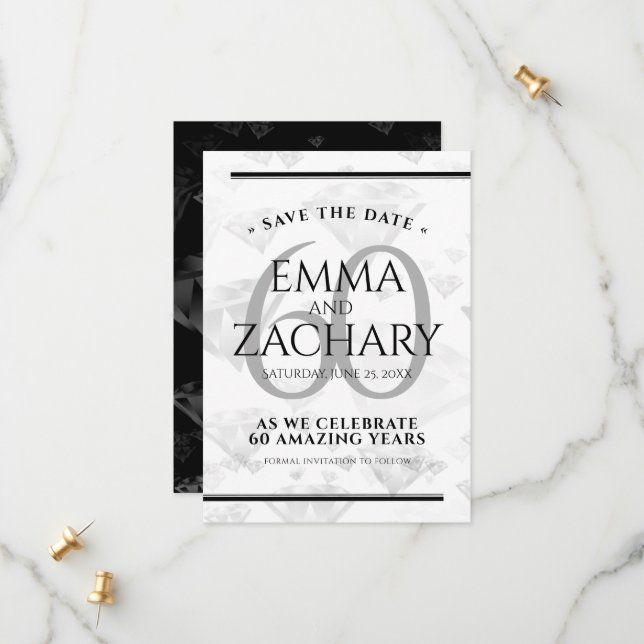 Save The Date Élégant 60e anniversaire de Mariage de diamant (Devant/Arrière en situation)