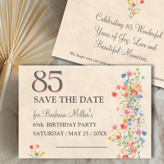 Save The Date Elegant 85th Birthday - Wildflower Design 85 Years (Créateur téléchargé)