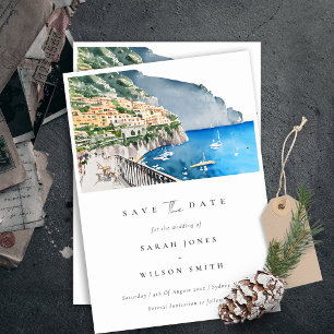 Save The Date Elégant Amalfi Coast Italie Aquarelle Paysage