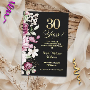 Save The Date Élégant Anniversaire de Mariage Fleur Or 30 ans  