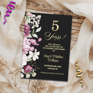 Save The Date Élégant Anniversaire de Mariage Fleur Or 5ème