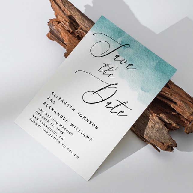 Save The Date Elégant aquarelle bleu mariage nautique (Créateur téléchargé)