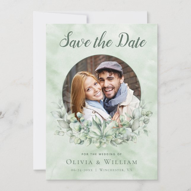 Save The Date Elégant Aquarelle Eucalyptus Mariage photo (Devant)