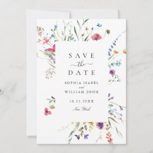 Save The Date Elégant Aquarelle Fleurs sauvages Mariage