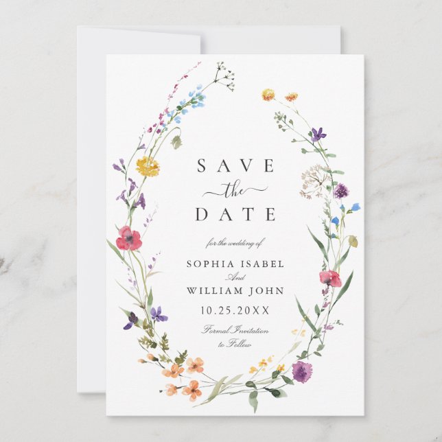 Save The Date Elégant Aquarelle Fleurs sauvages Mariage (Devant)