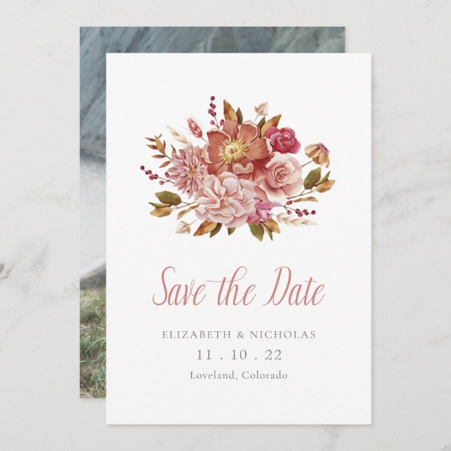 Save The Date Elégant aquarelle Floral Mariage photo (Devant / Derrière)