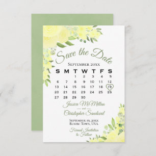 Save The Date Elégant Aquarelle Jaune Calendrier Mariage Floral