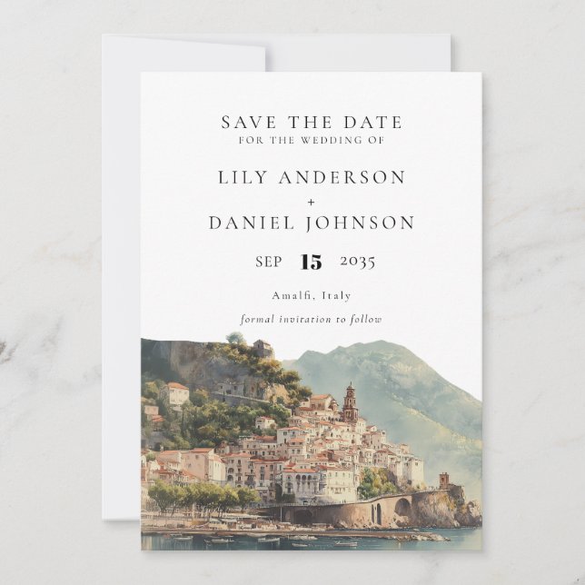 Save The Date Élégant Aquarelle Mariage Italien Amalfi (Devant)