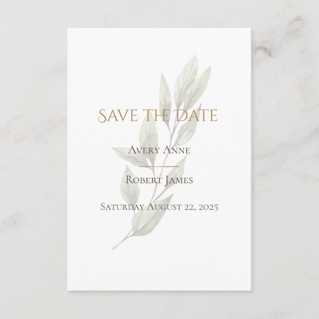 Save The Date Elégant Aquarelle Simple Verdure Moderne (Devant)