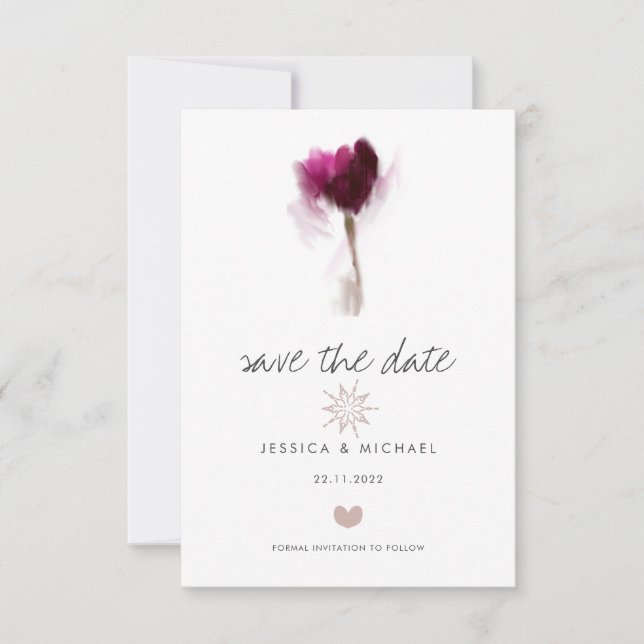 Save The Date Elégant Aquarelle Tulip Flower Mariage Coeur (Devant)