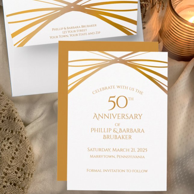 Save The Date Elégant Arc Golden 50e anniversaire Enregistrer la (Customize this unique modern elegant 50th wedding anniversary golden save the date party invitation )