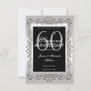 Save The Date Élégant Argent 60e Mariage Enregistrez la Date