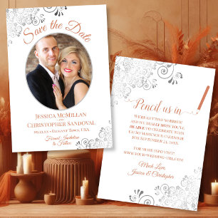 Save The Date Elégant argent et corail sur Mariage blanc photo