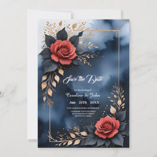 Save The Date Élégant arrangement rose avec feuillage doré