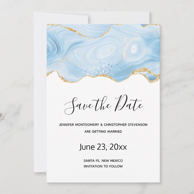 Save The Date Élégant Arrière - plan d'âge bleu et or (Devant)