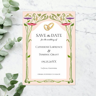 Save The Date Elégant Art Nouveau avec Mariage Anneaux