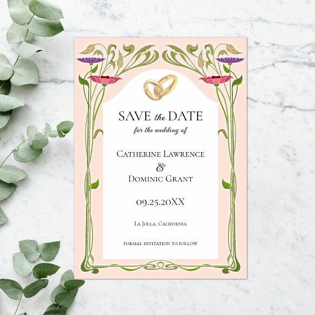 Save The Date Elégant Art Nouveau avec Mariage Anneaux (Créateur téléchargé)